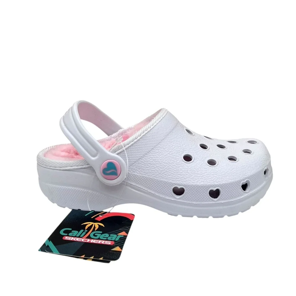 Skechers Toddler Girls Faux Fur Slip On Clogs Size 9 White Pink Warm Comfort